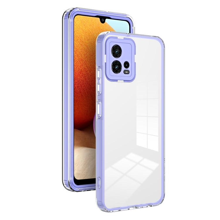 For Motorola Moto G72 5G 3 in 1 Clear TPU Color PC Frame Phone Case(Purple) - Motorola Cases by buy2fix | Online Shopping UK | buy2fix