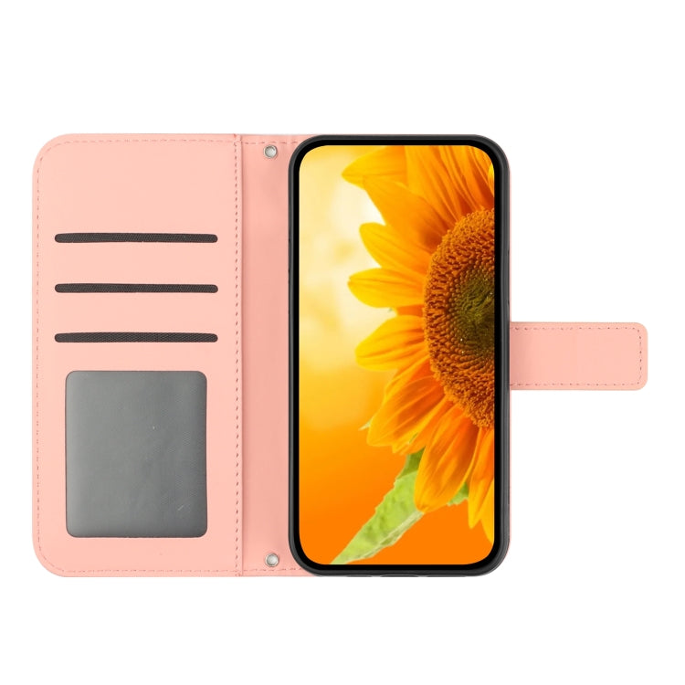 For Sony Xperia 10 V HT04 Skin Feel Sun Flower Embossed Flip Leather Phone Case with Lanyard(Pink) - Sony Cases by buy2fix | Online Shopping UK | buy2fix