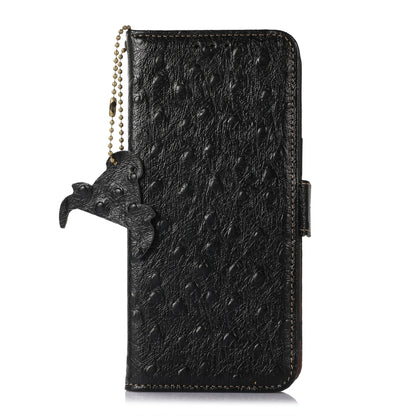 For Google Pixel 8 Pro Ostrich Pattern Genuine Leather RFID Phone Case(Black) - Google Cases by buy2fix | Online Shopping UK | buy2fix