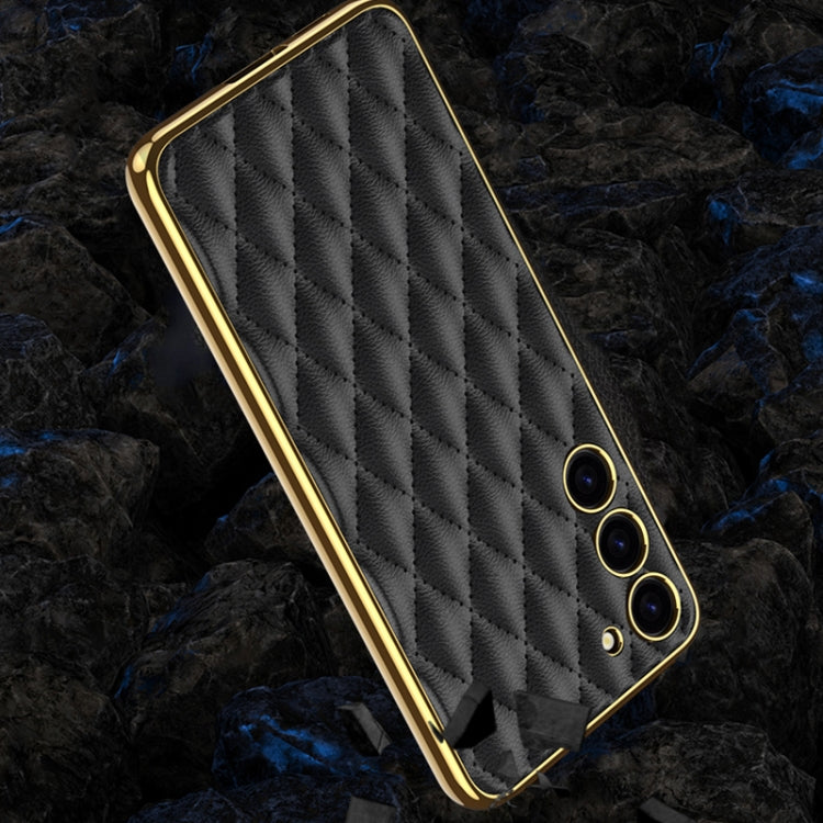 For Samsung Galaxy S23 5G GKK Rhombus Pattern Electroplating Plain PU Phone Case(Black) - Galaxy S23 5G Cases by GKK | Online Shopping UK | buy2fix