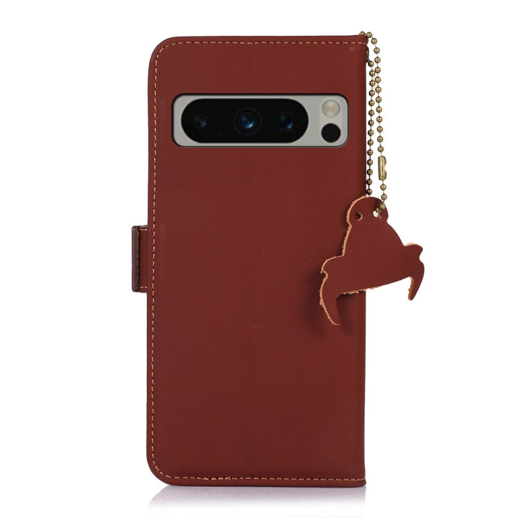 For Google Pixel 8 Pro Genuine Leather Magnetic RFID Leather Phone Case(Coffee) - Google Cases by buy2fix | Online Shopping UK | buy2fix