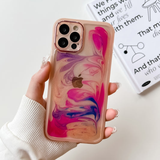 For iPhone 12 Pro Oil Painting Electroplating TPU Phone Case(Pink) - iPhone 12 / 12 Pro Cases by buy2fix | Online Shopping UK | buy2fix