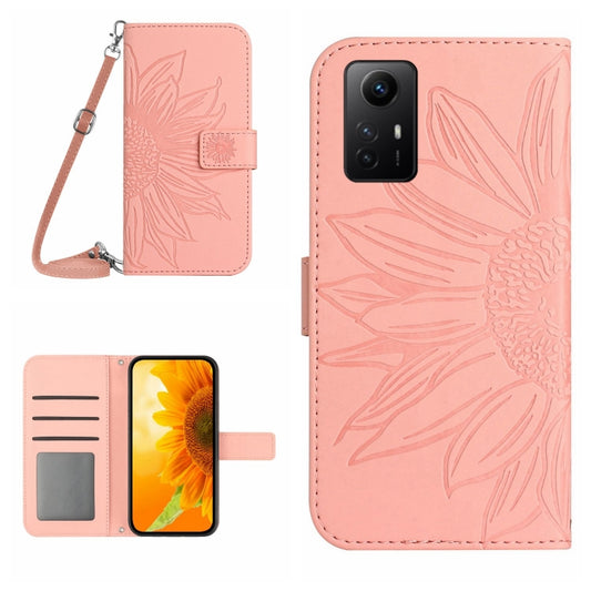 For Xiaomi Redmi Note 12S Skin Feel Sun Flower Embossed Flip Leather Phone Case with Lanyard(Pink) - Xiaomi Cases by buy2fix | Online Shopping UK | buy2fix