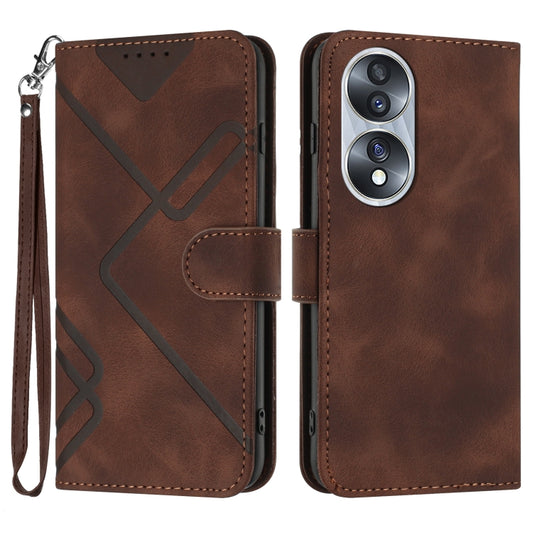 For Honor 70 Line Pattern Skin Feel Leather Phone Case(Coffee) - Honor Cases by buy2fix | Online Shopping UK | buy2fix