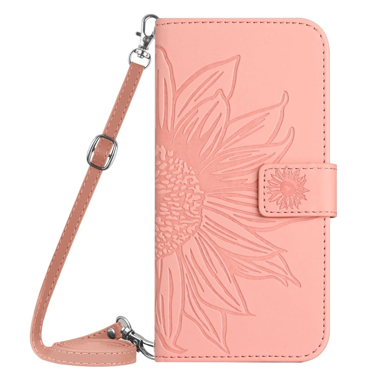 For Huawei P60 Pro Skin Feel Sun Flower Embossed Flip Leather Phone Case with Lanyard(Pink) - Huawei Cases by buy2fix | Online Shopping UK | buy2fix