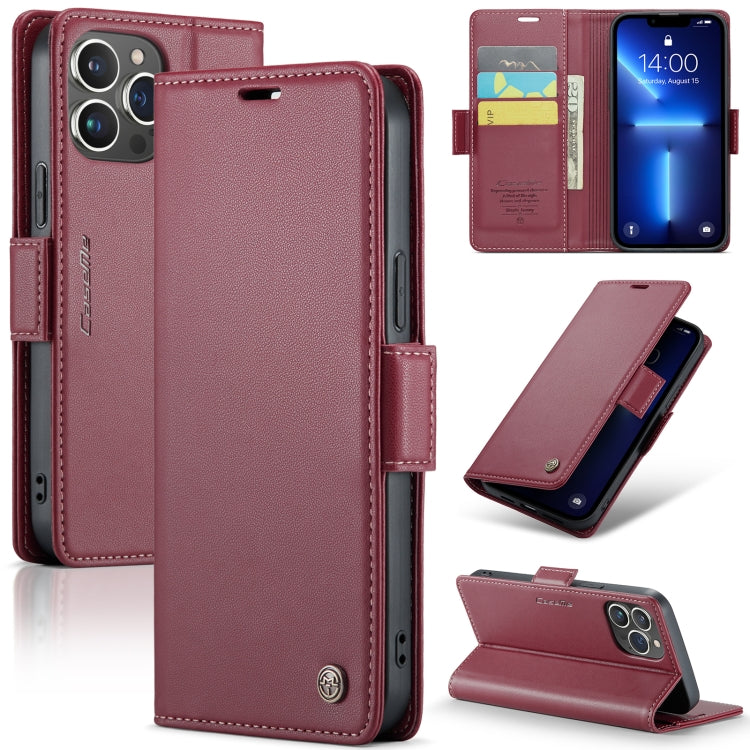 For iPhone 13 Pro CaseMe 023 Butterfly Buckle Litchi Texture RFID Anti-theft Leather Phone Case(Wine Red) - iPhone 13 Pro Cases by CaseMe | Online Shopping UK | buy2fix