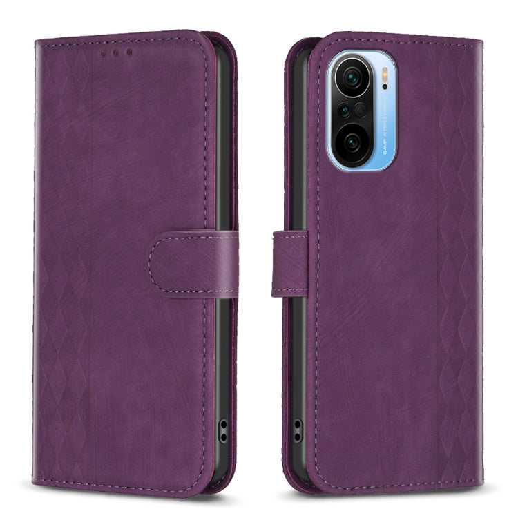 For Xiaomi 11i / Redmi K40 Plaid Embossed Leather Phone Case(Purple) - Xiaomi Cases by buy2fix | Online Shopping UK | buy2fix