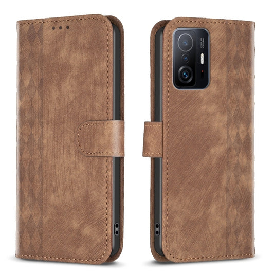 For Xiaomi 11T / 11T Pro Plaid Embossed Leather Phone Case(Brown) - Xiaomi Cases by buy2fix | Online Shopping UK | buy2fix