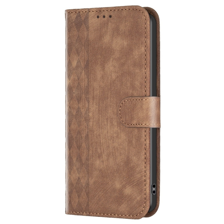 For Xiaomi 12 Plaid Embossed Leather Phone Case(Brown) - 12 Cases by buy2fix | Online Shopping UK | buy2fix