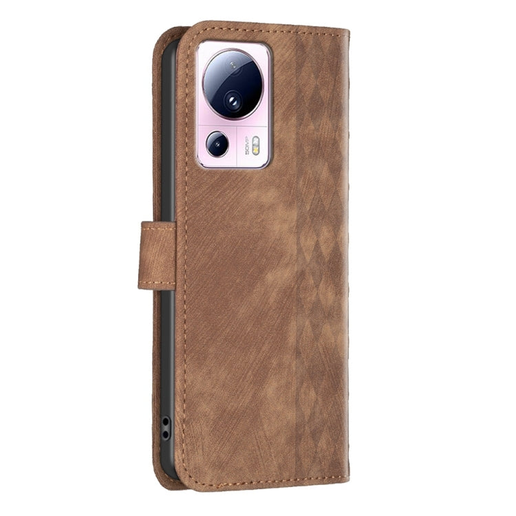 For Xiaomi 13 Lite 5G / Civi 2 Plaid Embossed Leather Phone Case(Brown) - 13 Lite Cases by buy2fix | Online Shopping UK | buy2fix