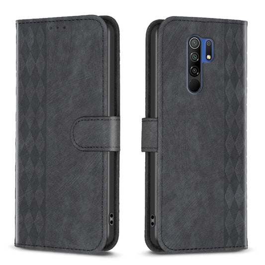 For Xiaomi Redmi 9 Plaid Embossed Leather Phone Case(Black) - Xiaomi Cases by buy2fix | Online Shopping UK | buy2fix