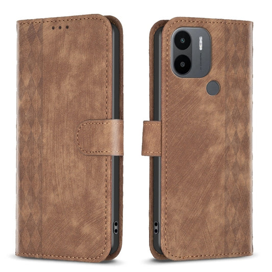 For Xiaomi Redmi A1 / A1+ Plaid Embossed Leather Phone Case(Brown) - Xiaomi Cases by buy2fix | Online Shopping UK | buy2fix