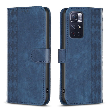 For Xiaomi Redmi Note 11 Plaid Embossed Leather Phone Case(Blue) - Redmi Note 11 Case by buy2fix | Online Shopping UK | buy2fix