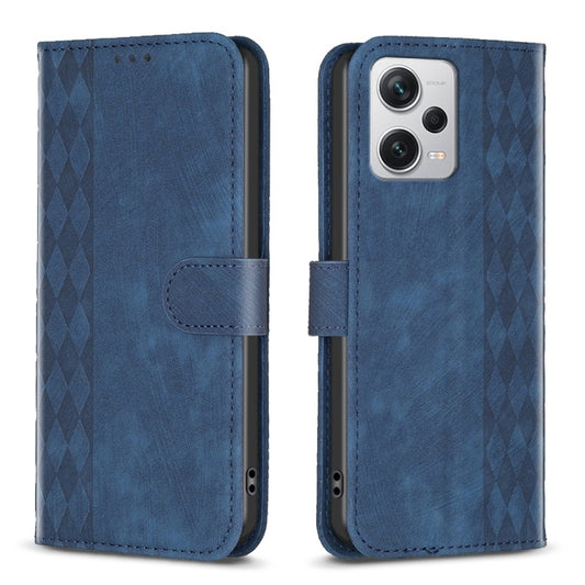 For Xiaomi Redmi Note 12 Pro+ Global Plaid Embossed Leather Phone Case(Blue) - Note 12 Pro+ Cases by buy2fix | Online Shopping UK | buy2fix