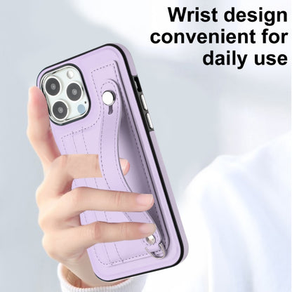 For iPhone 15 Pro Shockproof Leather Phone Case with Wrist Strap(Purple) - iPhone 15 Pro Cases by buy2fix | Online Shopping UK | buy2fix