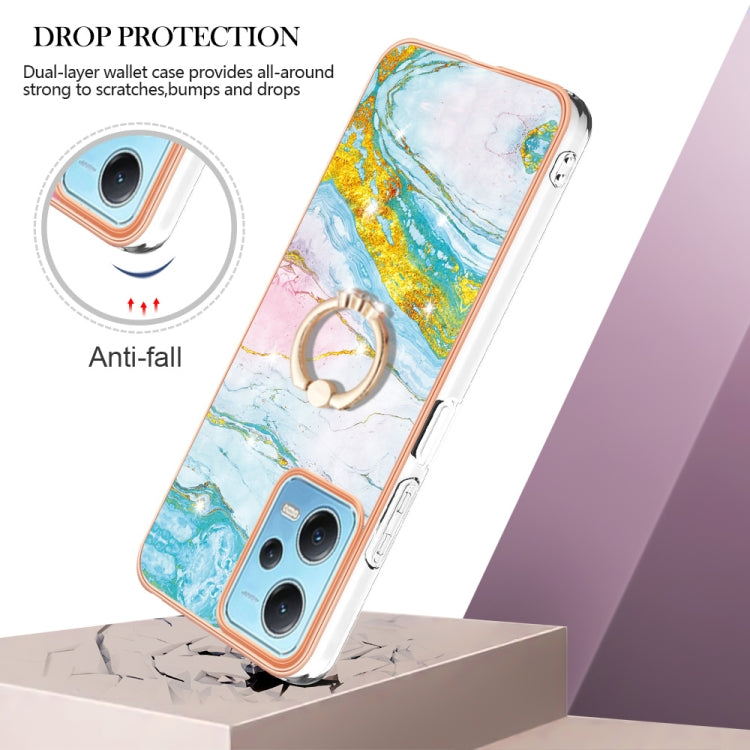 For Xiaomi Redmi Note 12 5G Global/Poco X5 5G Electroplating Marble IMD TPU Phone Case with Ring Holder(Green 004) - Note 12 Cases by buy2fix | Online Shopping UK | buy2fix