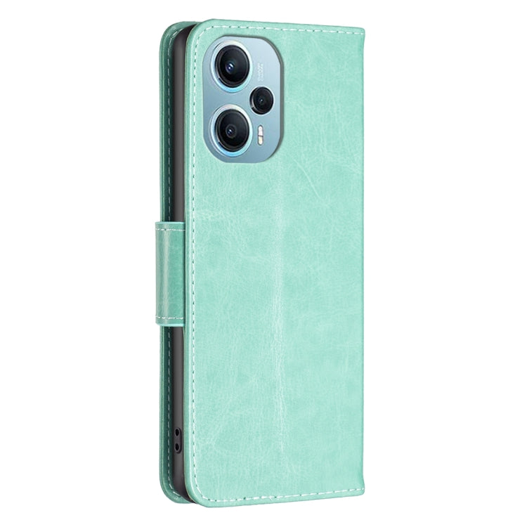 For Xiaomi Poco F5 5G / Redmi Note 12 Turbo Two Butterflies Embossing Leather Phone Case(Green) - Xiaomi Cases by buy2fix | Online Shopping UK | buy2fix