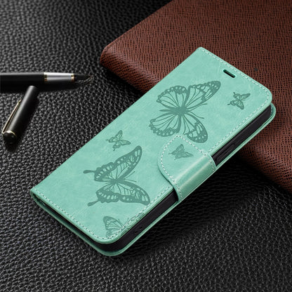 For Xiaomi Poco F5 5G / Redmi Note 12 Turbo Two Butterflies Embossing Leather Phone Case(Green) - Xiaomi Cases by buy2fix | Online Shopping UK | buy2fix