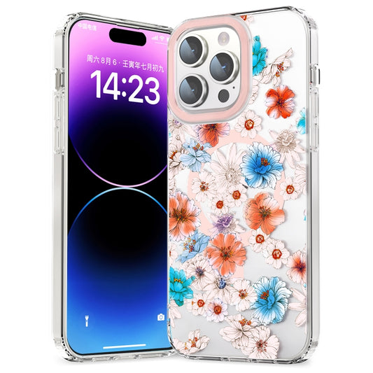 For iPhone 12 Pro MagSafe Magnetic TPU Phone Case(White Blue Flower) - iPhone 12 / 12 Pro Cases by buy2fix | Online Shopping UK | buy2fix