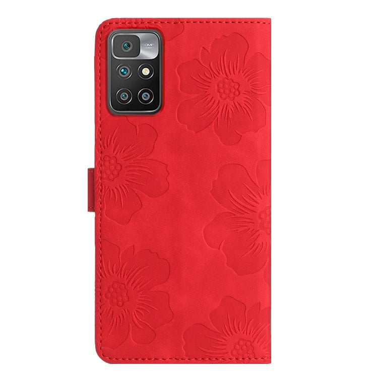 For Xiaomi Redmi 10 2022 Flower Embossing Pattern Leather Phone Case(Red) - Xiaomi Cases by buy2fix | Online Shopping UK | buy2fix