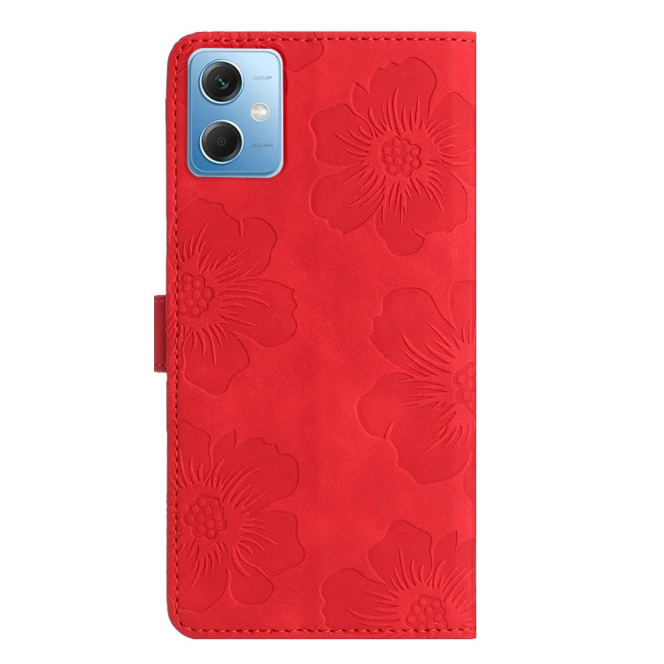 For Xiaomi Redmi Note 12 5G Flower Embossing Pattern Leather Phone Case(Red) - Note 12 Cases by buy2fix | Online Shopping UK | buy2fix