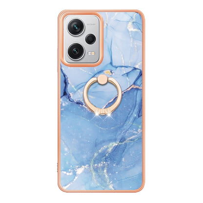 For Xiaomi Redmi Note 12 Pro+ Global Electroplating Marble Dual-side IMD Phone Case with Ring(Blue 018) - Note 12 Pro+ Cases by buy2fix | Online Shopping UK | buy2fix