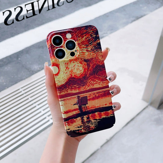 For iPhone SE 2022 / 2020 / 8 / 7 Precise Hole Oil Painting Pattern PC Phone Case(Sunset) - iPhone SE 2022 / 2020 / 8 / 7 Cases by buy2fix | Online Shopping UK | buy2fix
