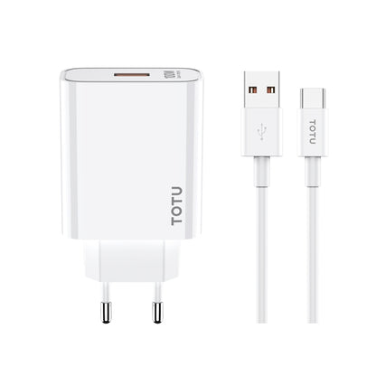 TOTU W123 100W USB Port Travel Charger with USB to USB -C / Type-C Data Cable Set, Specification:EU Plug(White) - USB Charger by TOTUDESIGN | Online Shopping UK | buy2fix