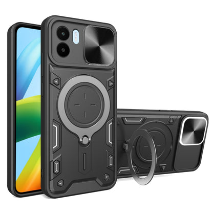 For Xiaomi Redmi A1 4G CD Texture Sliding Camshield Magnetic Holder Phone Case(Black) - Xiaomi Cases by buy2fix | Online Shopping UK | buy2fix