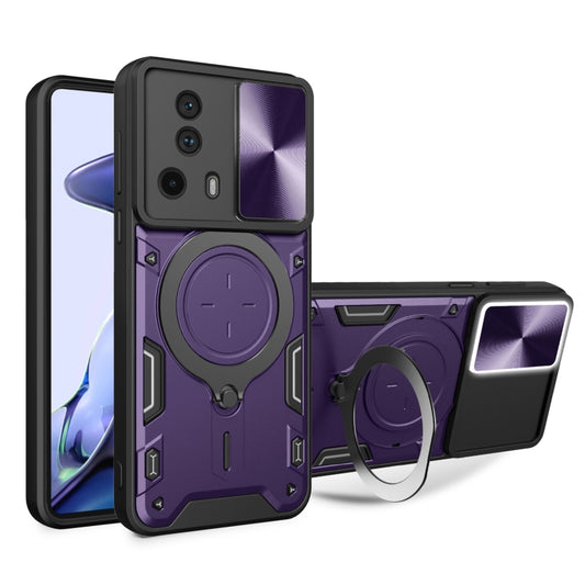 For Xiaomi 13 Lite / Civi 2 5G CD Texture Sliding Camshield Magnetic Holder Phone Case(Purple) - 13 Lite Cases by buy2fix | Online Shopping UK | buy2fix