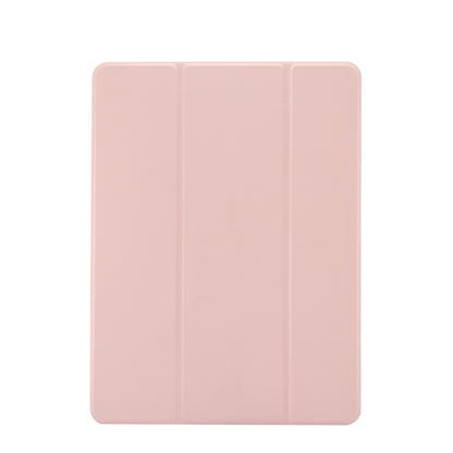 For iPad 10.2 2021 / 2020 / 2019 3-folding Electric Pressed Skin Texture Horizontal Flip Shockproof Transparent TPU + PU Leather Case with Holder & Pen Slot & Sleep / Wake-up Function(Light Pink) - Apple Accessories by buy2fix | Online Shopping UK | buy2fix