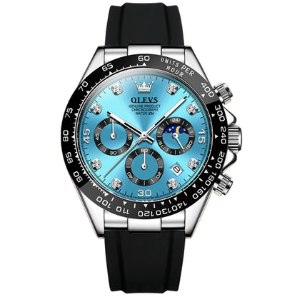 OLEVS 2875 Men Multifunctional Sports Chronograph Waterproof Quartz Watch(Blue) - Silicone Strap Watches by OLEVS | Online Shopping UK | buy2fix