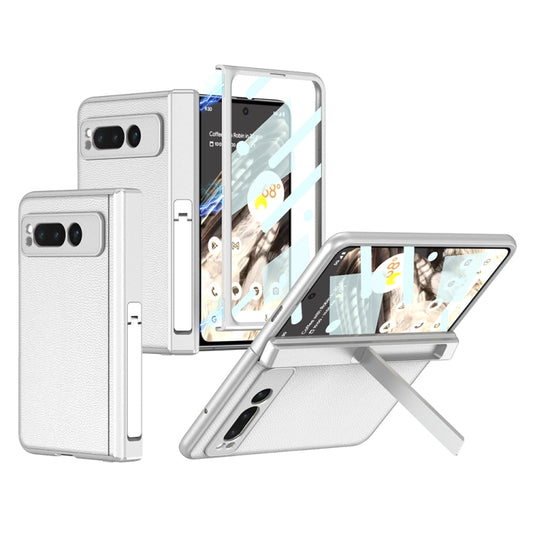 For Google Pixel Fold GKK Integrated Fold Hinge Leather Phone Case with Holder(White) - Google Cases by GKK | Online Shopping UK | buy2fix