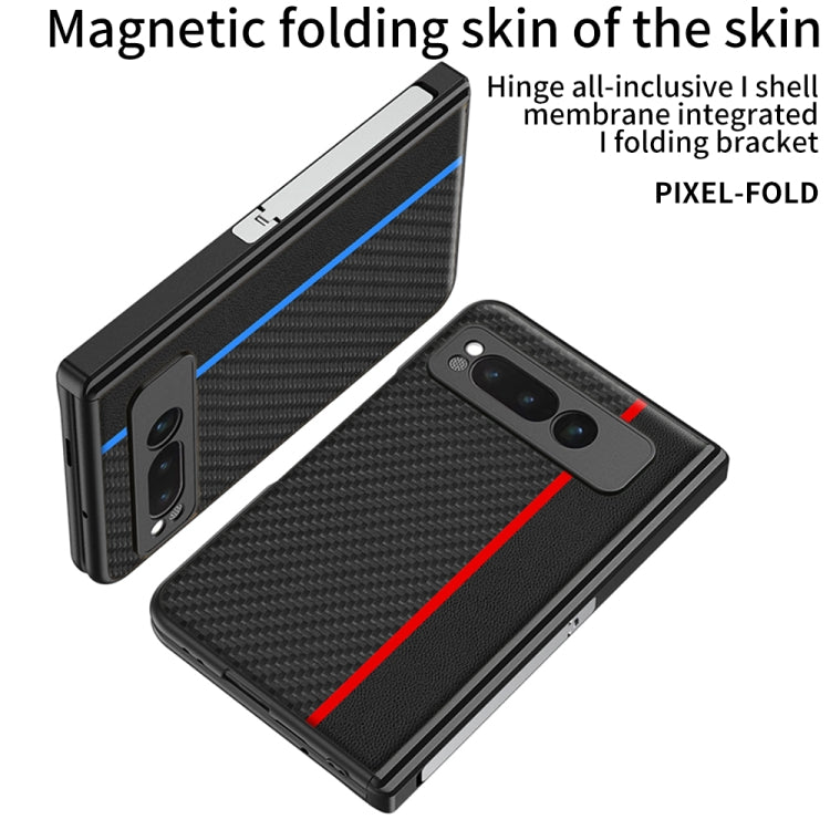 For Google Pixel Fold GKK Integrated Contrast Color Fold Hinge Leather Phone Case with Holder(Blue) - Google Cases by GKK | Online Shopping UK | buy2fix
