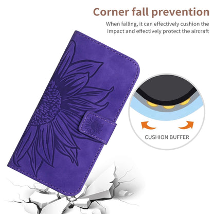 For iPhone 15 Pro Skin Feel Sun Flower Embossed Flip Leather Phone Case with Lanyard(Dark Purple) - iPhone 15 Pro Cases by buy2fix | Online Shopping UK | buy2fix