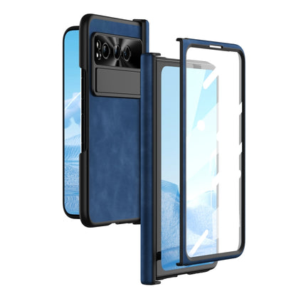 For Google Pixel Fold Integrated Napa Texture All-inclusive Phone Case with Hinge(Blue) - Google Cases by buy2fix | Online Shopping UK | buy2fix