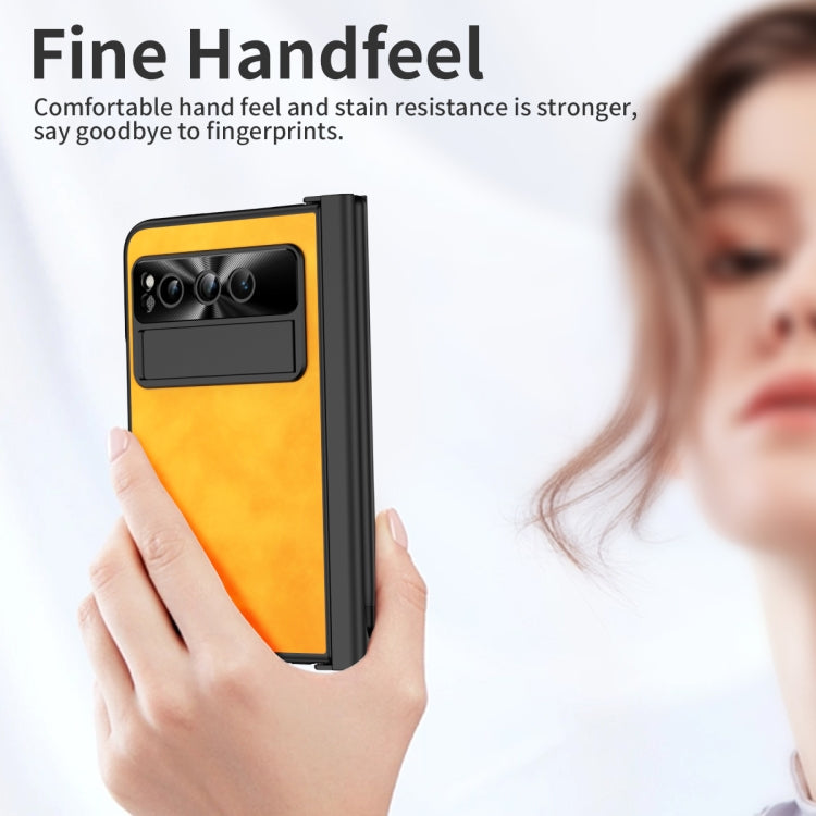 For Google Pixel Fold Integrated Napa Texture All-inclusive Phone Case with Pen Slot(Yellow) - Google Cases by buy2fix | Online Shopping UK | buy2fix