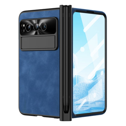 For Google Pixel Fold Integrated Napa Texture All-inclusive Phone Case with Pen Slot(Blue) - Google Cases by buy2fix | Online Shopping UK | buy2fix