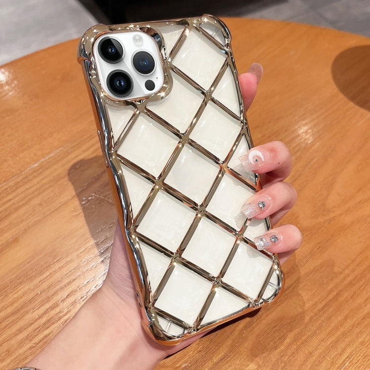 For iPhone 15 Pro Max 3D Diamond Lattice Laser Engraving Phone Case(Gold) - iPhone 15 Pro Max Cases by buy2fix | Online Shopping UK | buy2fix