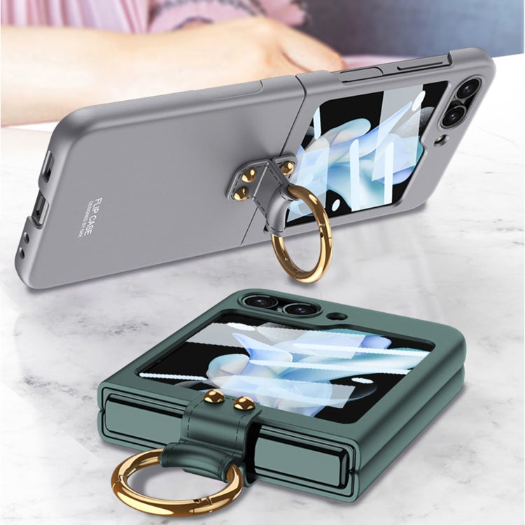 For Samsung Galaxy Z Flip5 GKK Ultra-thin PC Full Coverage Phone Case with Ring Holder / Tempered Film(Black) - Galaxy Z Flip5 Cases by GKK | Online Shopping UK | buy2fix