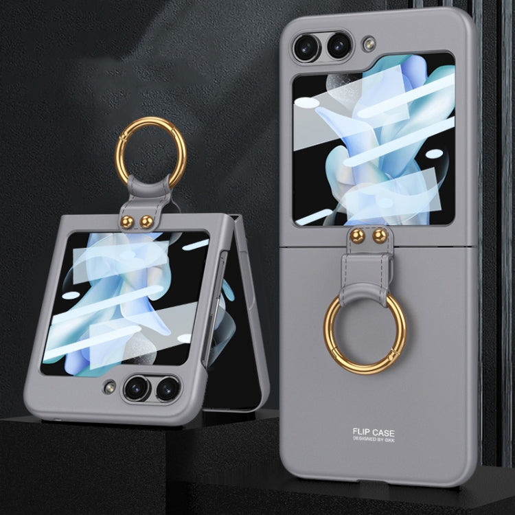 For Samsung Galaxy Z Flip5 GKK Ultra-thin PC Full Coverage Phone Case with Ring Holder / Tempered Film(Grey) - Galaxy Z Flip5 Cases by GKK | Online Shopping UK | buy2fix