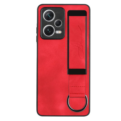 For Xiaomi Redmi Note 12 Pro 5G Global Wristband Holder Leather Back Phone Case(Red) - Note 12 Pro Cases by buy2fix | Online Shopping UK | buy2fix