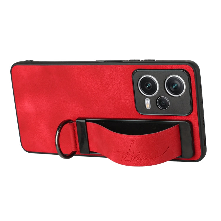 For Xiaomi Redmi Note 12 Pro 5G Global Wristband Holder Leather Back Phone Case(Red) - Note 12 Pro Cases by buy2fix | Online Shopping UK | buy2fix