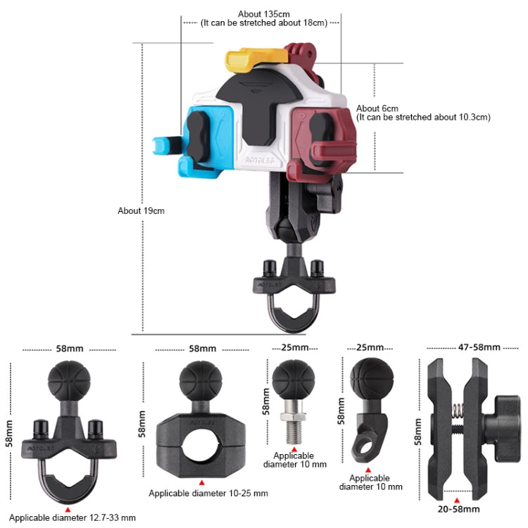 MOTOSLG Crab Motorcycle Phone Clamp Bracket M10 Ballhead Mount with Anti-theft Lock(Yellow Blue White) - Holder by MOTOLSG | Online Shopping UK | buy2fix