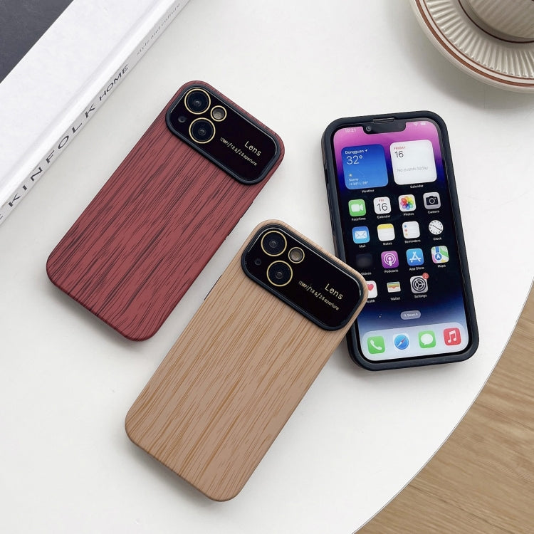 For iPhone XR Wood Grain TPU Phone Case with Lens Film(Red) - More iPhone Cases by buy2fix | Online Shopping UK | buy2fix