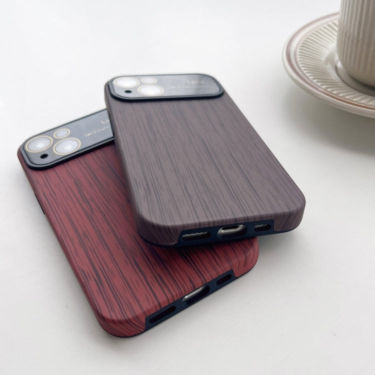 For iPhone 14 Pro Max Wood Grain TPU Phone Case with Lens Film(Red) - iPhone 14 Pro Max Cases by buy2fix | Online Shopping UK | buy2fix