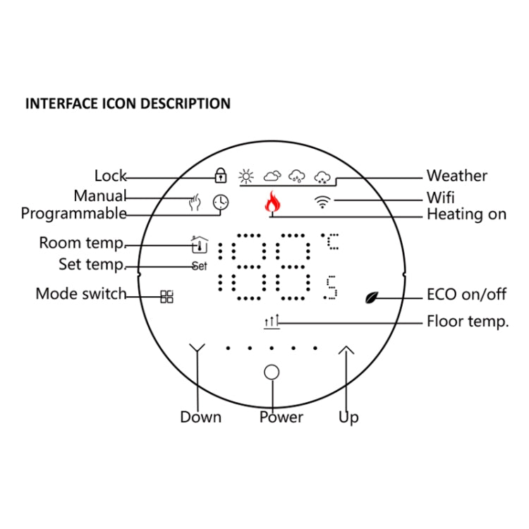 BHT-6001GALW 95-240V AC 5A Smart Round Thermostat Water Heating LED Thermostat With WiFi(Black) - Thermostat & Thermometer by buy2fix | Online Shopping UK | buy2fix