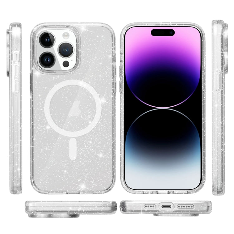 For iPhone 15 Pro Max Terminator Style Glitter Powder MagSafe Magnetic Phone Case(White) - iPhone 15 Pro Max Cases by buy2fix | Online Shopping UK | buy2fix