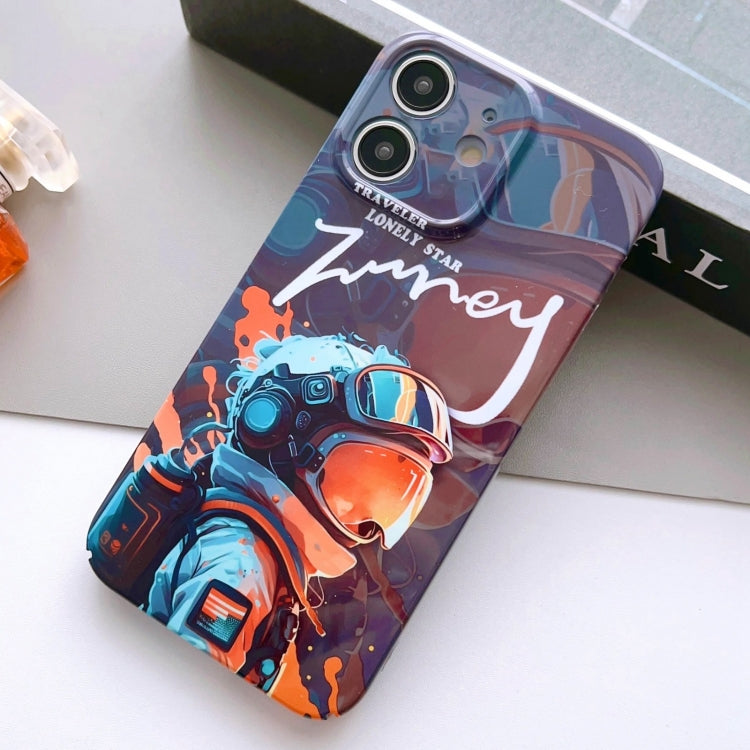 For iPhone 12 Painted Pattern Precise Hole PC Phone Case(Orange Paint Astronaut) - iPhone 12 / 12 Pro Cases by buy2fix | Online Shopping UK | buy2fix