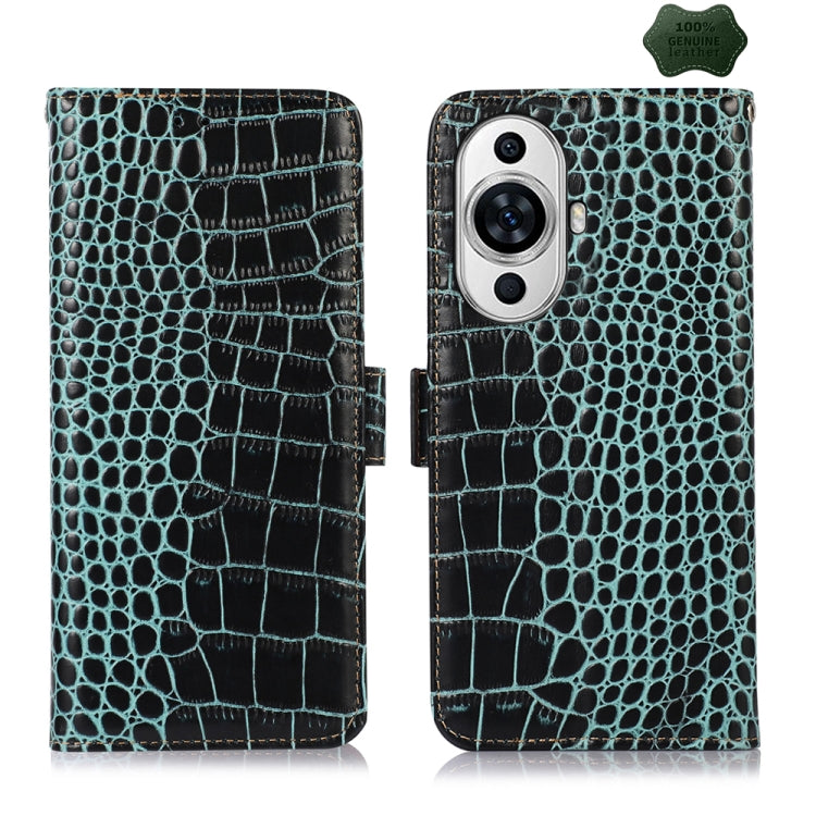 For Huawei Nova 11 Crocodile Top Layer Cowhide Leather Phone Case(Green) - Huawei Cases by buy2fix | Online Shopping UK | buy2fix